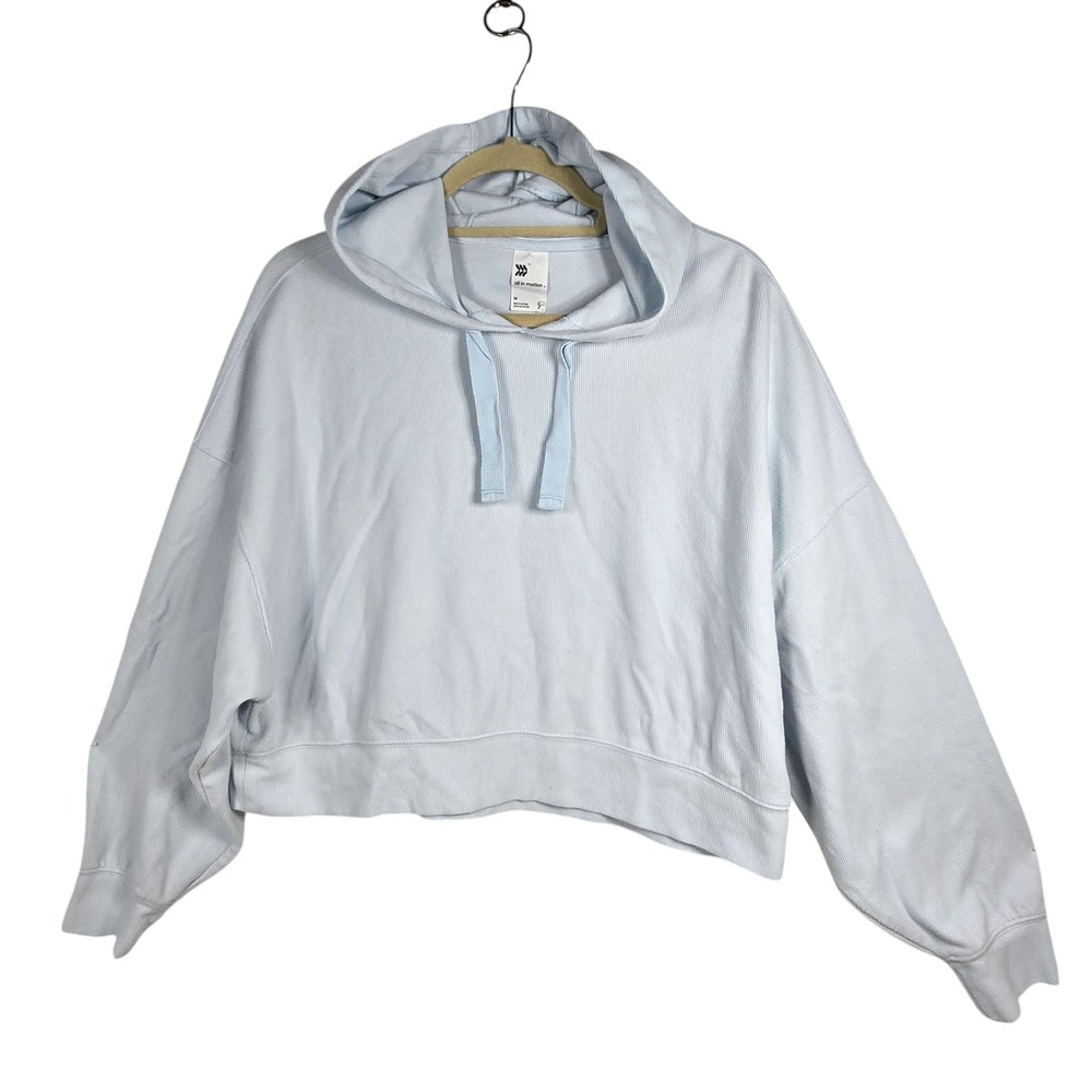 All in Motion Womens Light Blue Ribbed Cropped Hoodie Relaxed Fit Medium